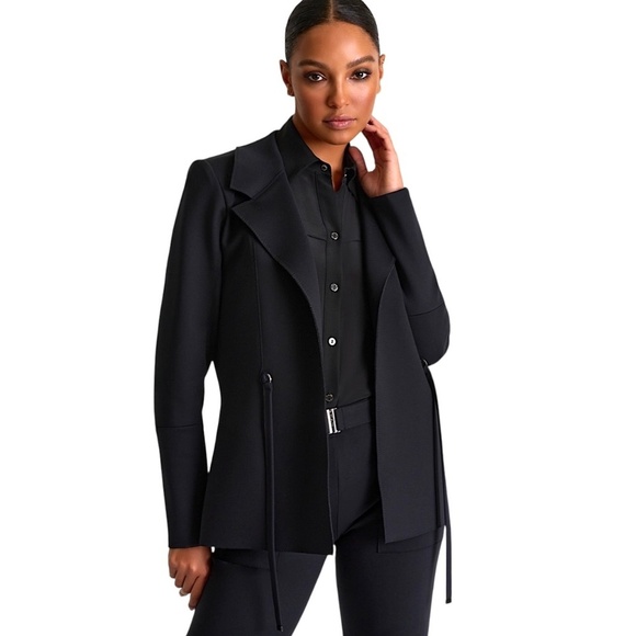 SHAN Tie Front Stretch Blazer Jacket in Black Caviar Made in Canada - Picture 1 of 12